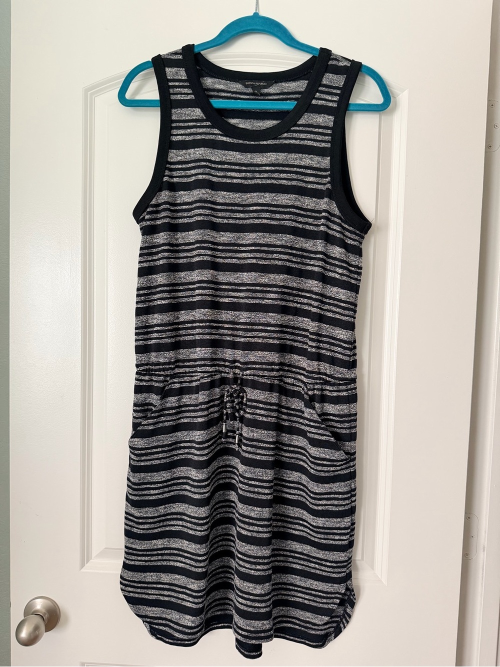 Banana Republic Black and Gray Striped Sleeveless Knit Dress